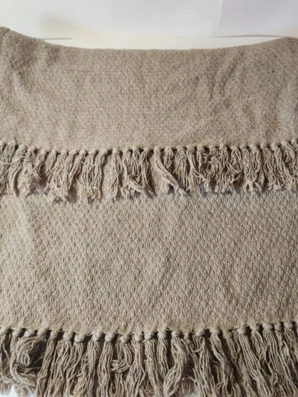 Designers Collection 100% Cotton Textured Throw‎ Blanket Fringe Taupe